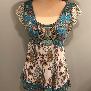 EUC Boho Paisley Vibrant Colors Top Size Medium